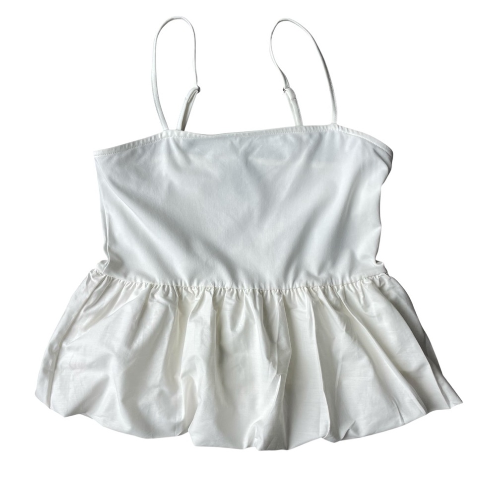 H&M Bubble-hem Camisole Peplum Strappy Top Size S White